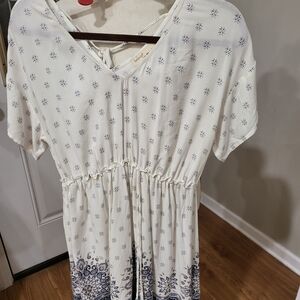 BeBop Cream Midi Dress with Navy Print